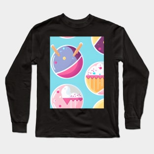 Sweet and Pastries Abstract seamless Pattern Long Sleeve T-Shirt